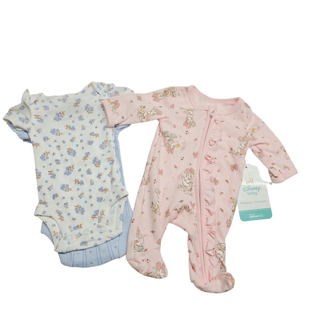 Disney Child of Mine Bodysuit Sleeper Bundle Kids Preemie Pink Blue Floral